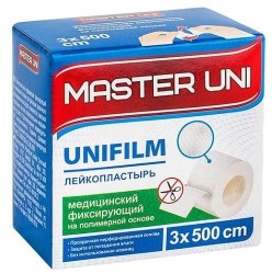 Лейкопластырь, Master Uni (Мастер Юни) р. 3смx500см 1 шт Юнифилм на полимерной основе